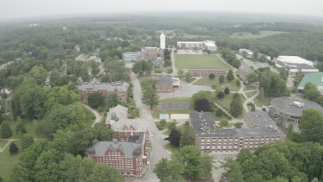 Aerial-Drone-Pan-Orbit-Footage-over-USM-Maine-Campus-in-Gorham,-Cumberland-County-in-Maine,-USA