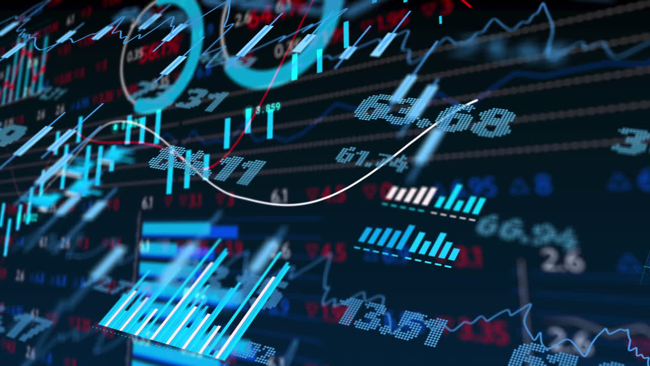 Animation of financial data processing over numbers changing