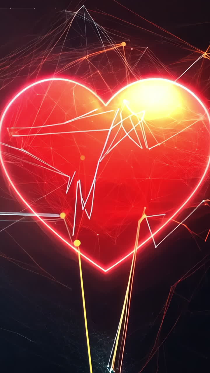 A heart with a line through it is surrounded by a dark background. The heart is surrounded by a lot of lines and dots, giving it a very busy and chaotic appearance