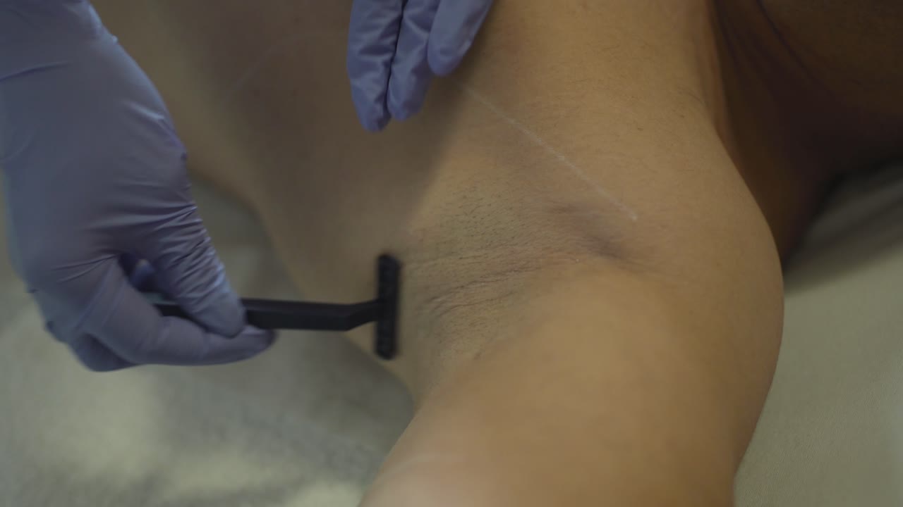 Gillette Razor Use on Underarm - shaving close up