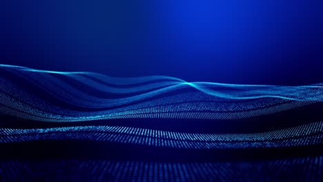 4k círculo de fondo abstracto de partículas de brillo forman líneas, superficies como paisaje futurista en el ciberespacio o holograma. tema de ciencia ficción de microworld, nanotecnología o espacio cósmico. rayas azules 1