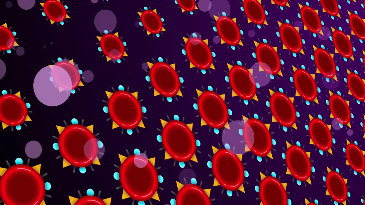 animación de puntos sobre células rojas en fondo violeta