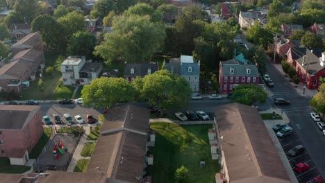 rising aerial of urban america city, lancaster pennsylvania usa