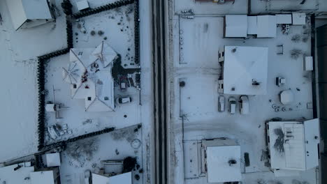 rooftop lubawa terrace villas layered with frost snow christmas aerial