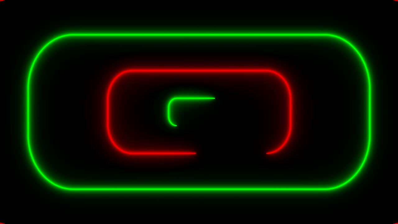 흑색 공간에서 많은 네온 둥근 직사각형, 추상적인 컴퓨터 생성 배경, 3d 렌더링