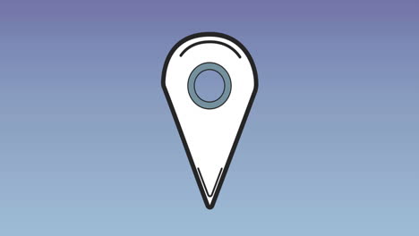 animación del icono del pin de ubicación contra el espacio de copia en fondo de gradiente azul