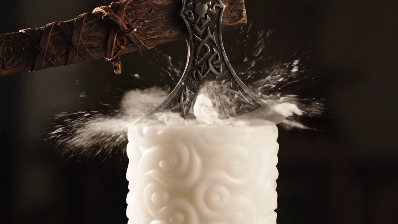Axe cutting candle