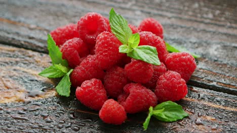 raspberry with green leaves