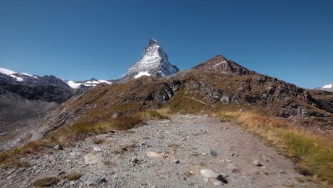 dolly shot of the matterhorn in the alps mountains in switzerland zermatt