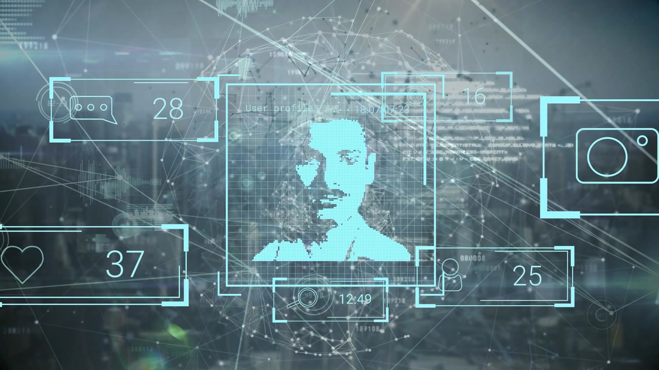 Animation of data processing over cityscape