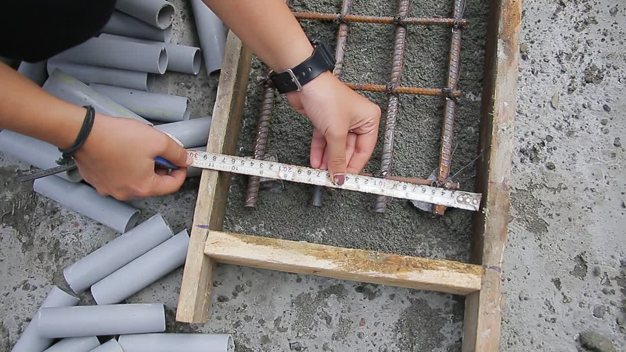 Accurate measurement of the wooden slab using a tape measure in construction setting by an Indian woman supervisor