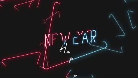 Frohes-Neues-Jahr-Mit-Neondreiecken-Auf-Schwarzem-Farbverlauf