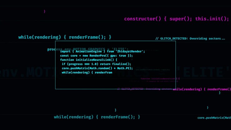 Effet de glitch numérique abstrait avec défilement de code de programmation