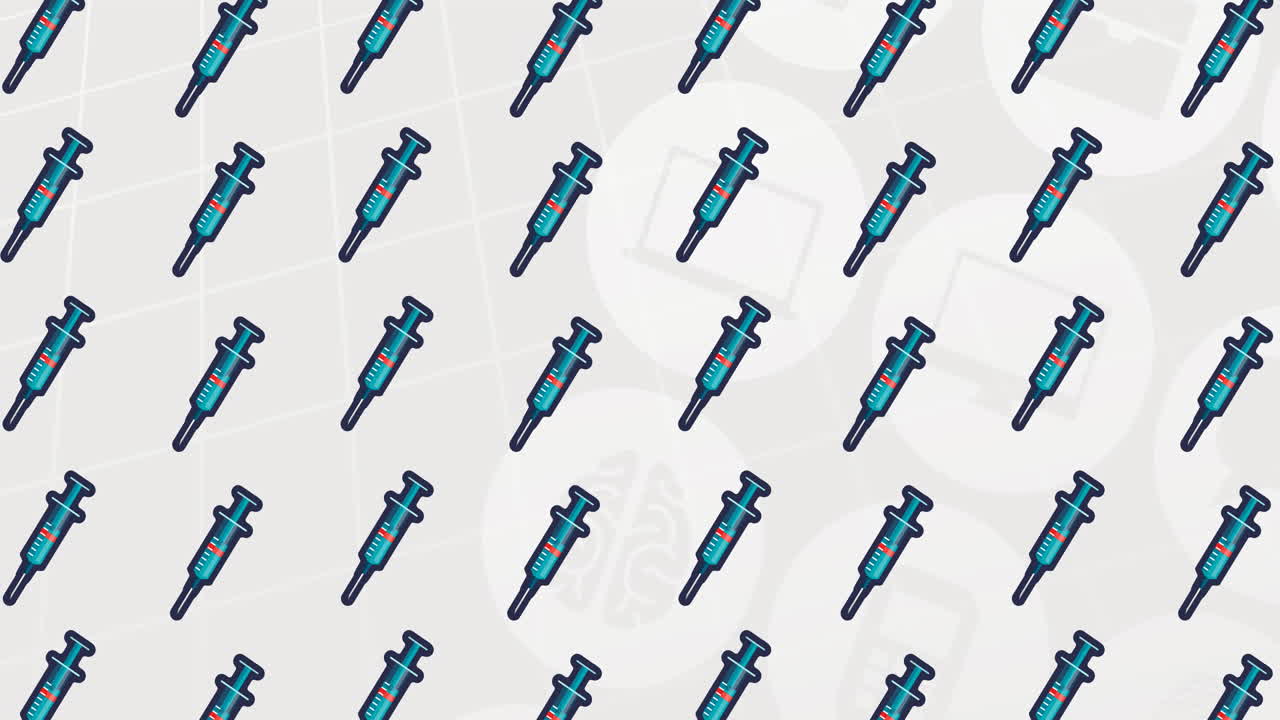 animación de iconos de vacunas sobre iconos médicos