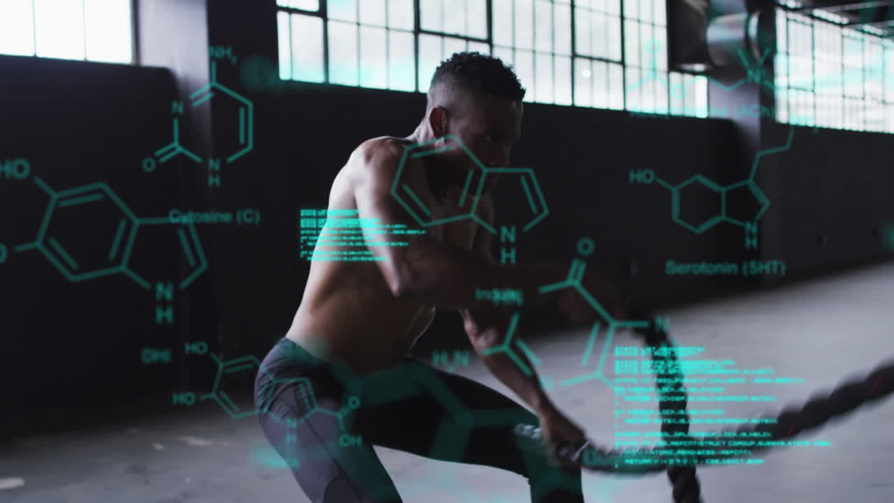 버려진 건물에서 로프로 운동하는 사람에 대한 통계와 그래프의 애니메이션