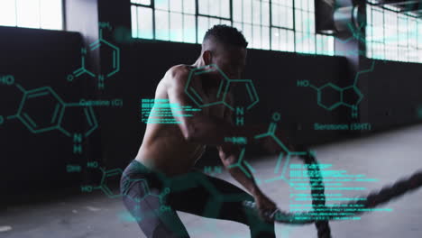 animación de estadísticas y gráficos sobre el hombre haciendo ejercicio con cuerdas en un edificio abandonado