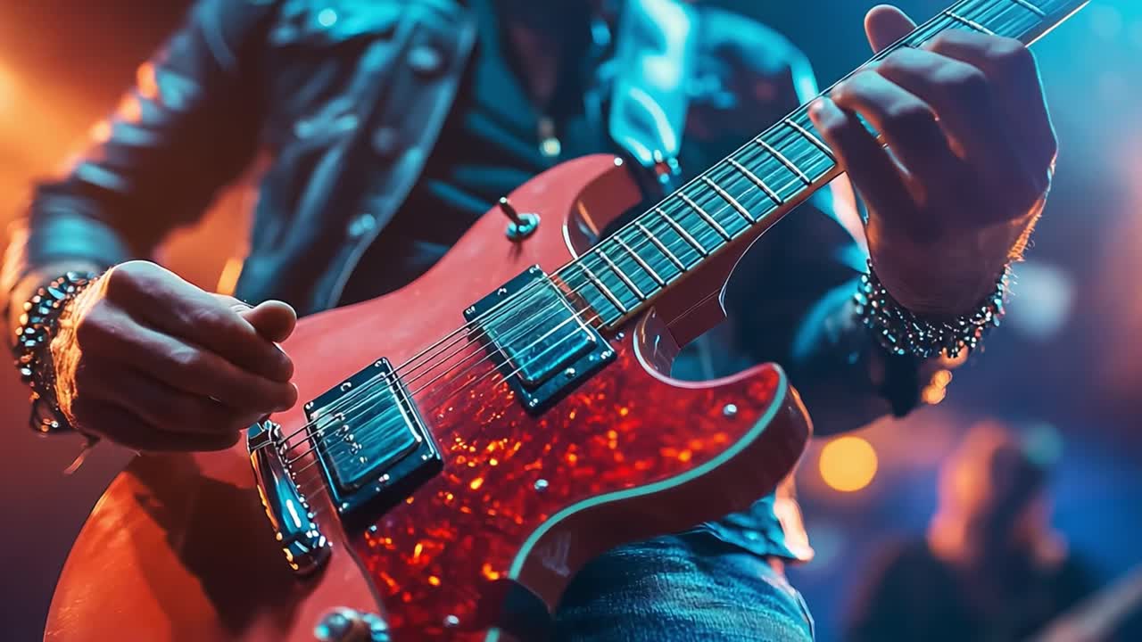Musician Playing Electric Guitar on Stage