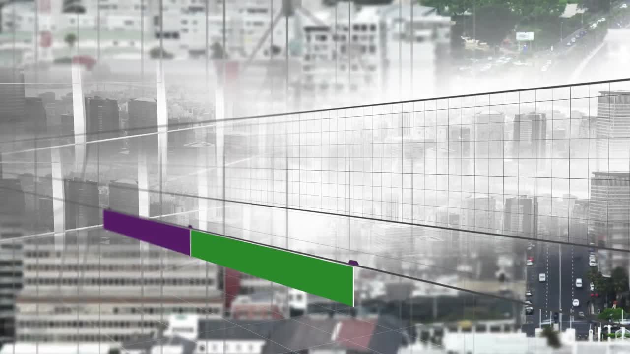 animación del procesamiento de datos financieros y empresariales en el paisaje urbano