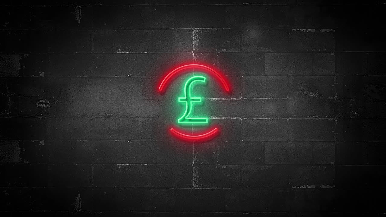 Simbolo dello Yen o simbolo dello Yuan su insegna al neon tremolante in risoluzione 4K