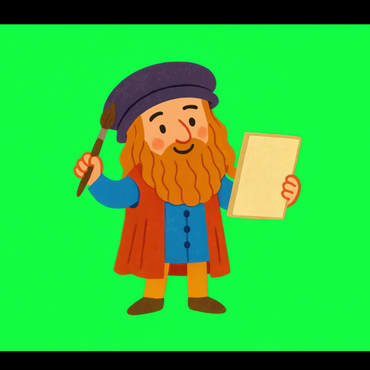 Cartoon artist holding paper smiling animation isolated asset, transparent 4K video, alpha channel