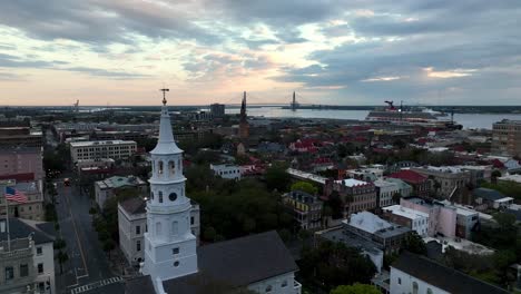 aerial over historic district in charleston sc, south carolina