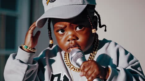 adorable baby rapper with microphone