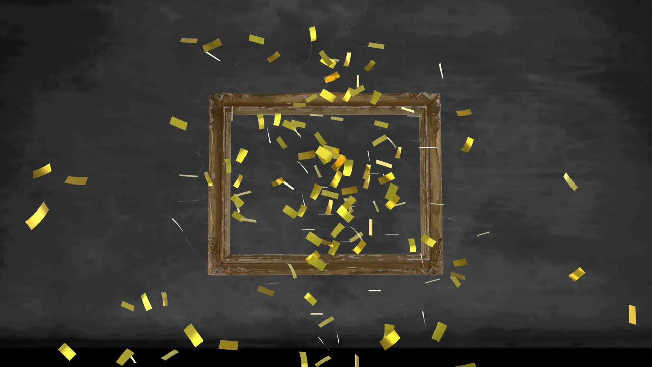 animación de confeti cayendo sobre el marco sobre un fondo negro
