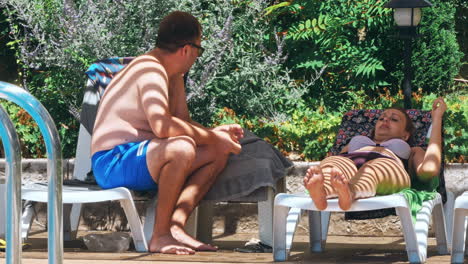 happy family having fun in the swimming pool.