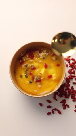 pumpkin soup with seeds and berries