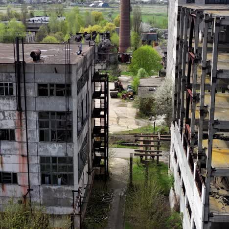 old industrial buildings. ruined factory buildings of industry. empty abandoned place. aged industrial edifices