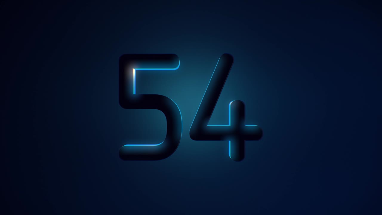 Blue Neon Light 60 Seconds Countdown on black background. Running dynamic light bars sequance background. Timer from 60 to 0 seconds. 1 minute countdown. 30 or 10 seconds. Big 3D Numbers animated