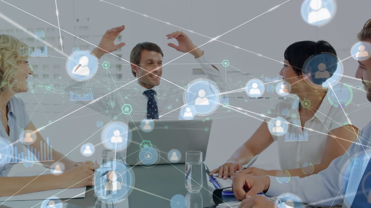 사무실에서 다양한 사업가들에 대한 연결 네트워크의 활성화