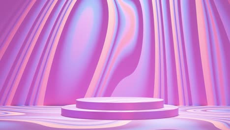 Lila-rosa-Produktdisplay-Für-E-Commerce-Verkaufsrabatt-Mit-Flüssigem-Hintergrund,-3D-Rendering-Animation,-Die-Psychedelisch-Stolpert