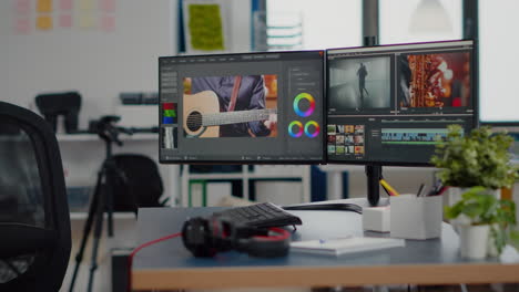 empty creative workplace with professional computer placed on desk