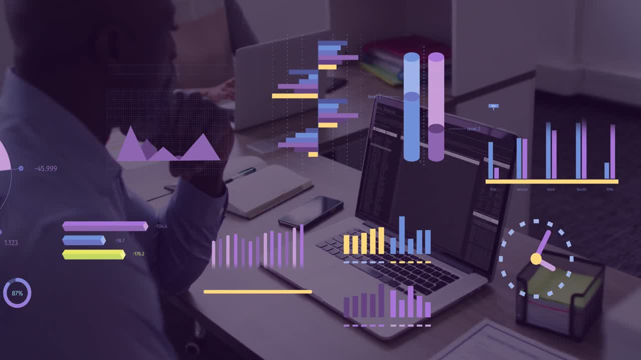 animación del procesamiento de datos financieros sobre el empresario utilizando la computadora