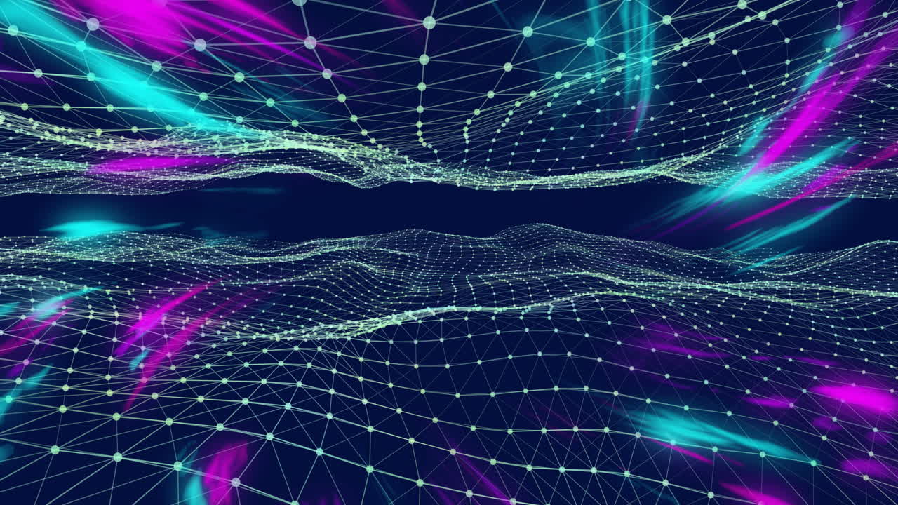 Abstract network of interconnected lines and dots animation over colorful background