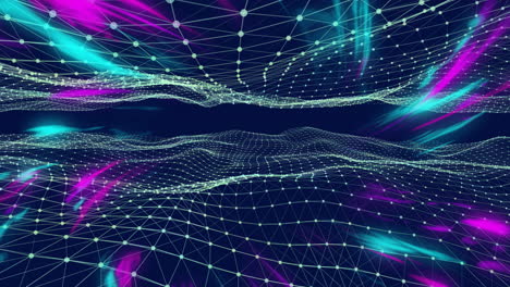 abstract network of interconnected lines and dots animation over colorful background