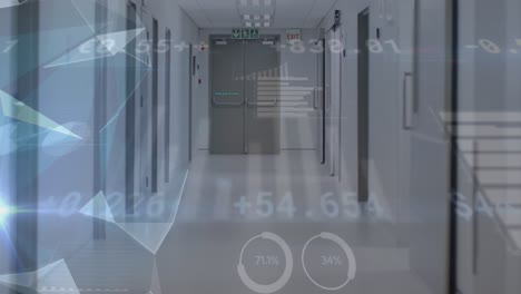 animation of data processing over empty hospital corridor