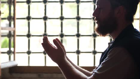 man praying, muslim man praying in mosque