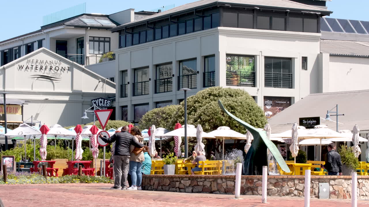 Hermanus Waterfront with restaurant options near iconic whale tail fountain