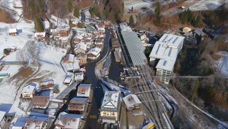 aerial view of lauterbrunnen switzerland in winter season | village hillside overview