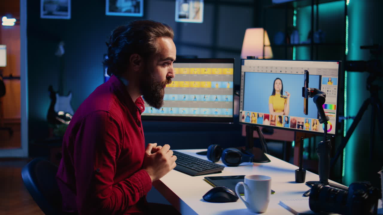 fotógrafo filmando tutorial en línea sobre cómo usar el software de edición de fotos