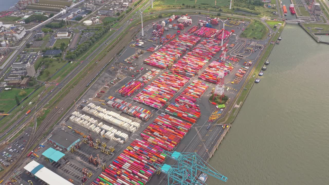 Industrial Antwerp harbor, container shipment terminal, Belgium