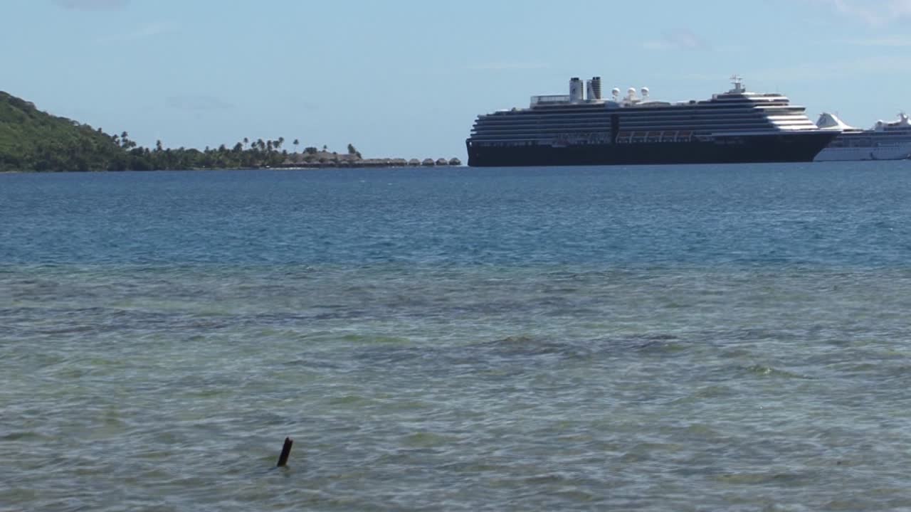 Cruise ship in the bay of Bora Bora, French Polynesia.