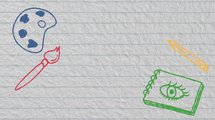 Painting concept icons against white lined paper