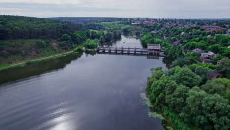 aerial view small dam on the river