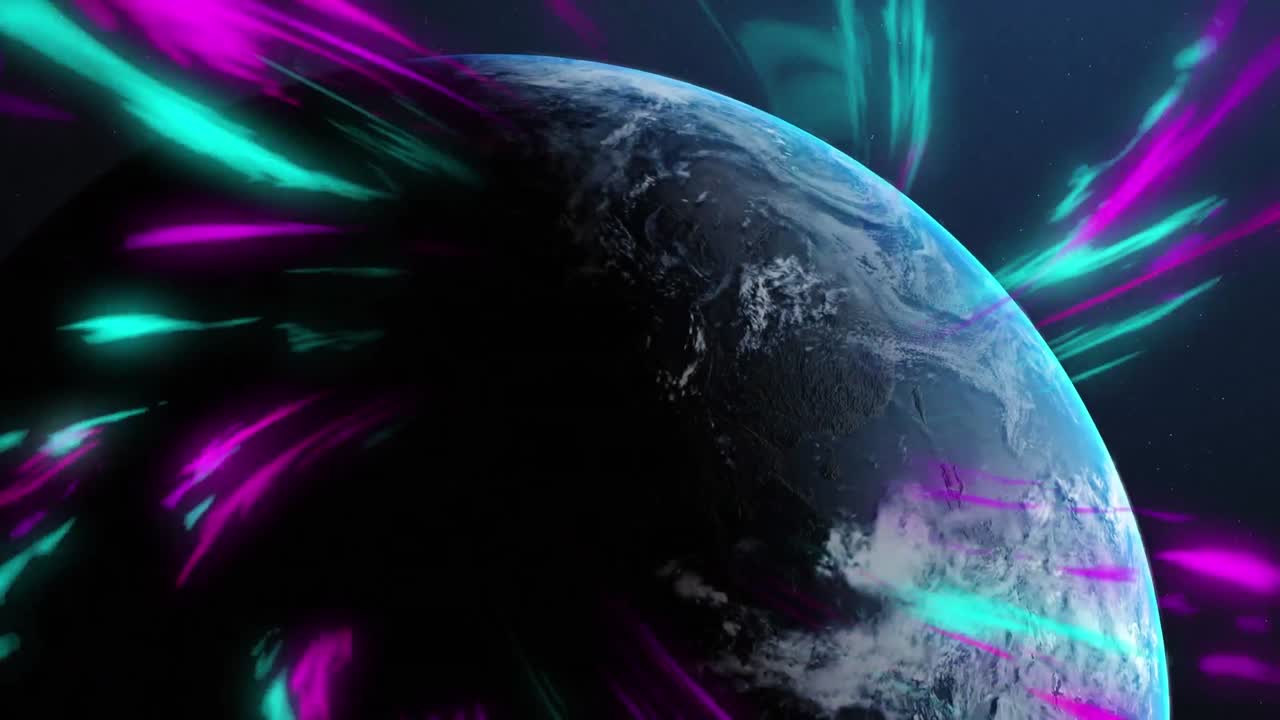 animación de rastros de luz brillante sobre el planeta tierra