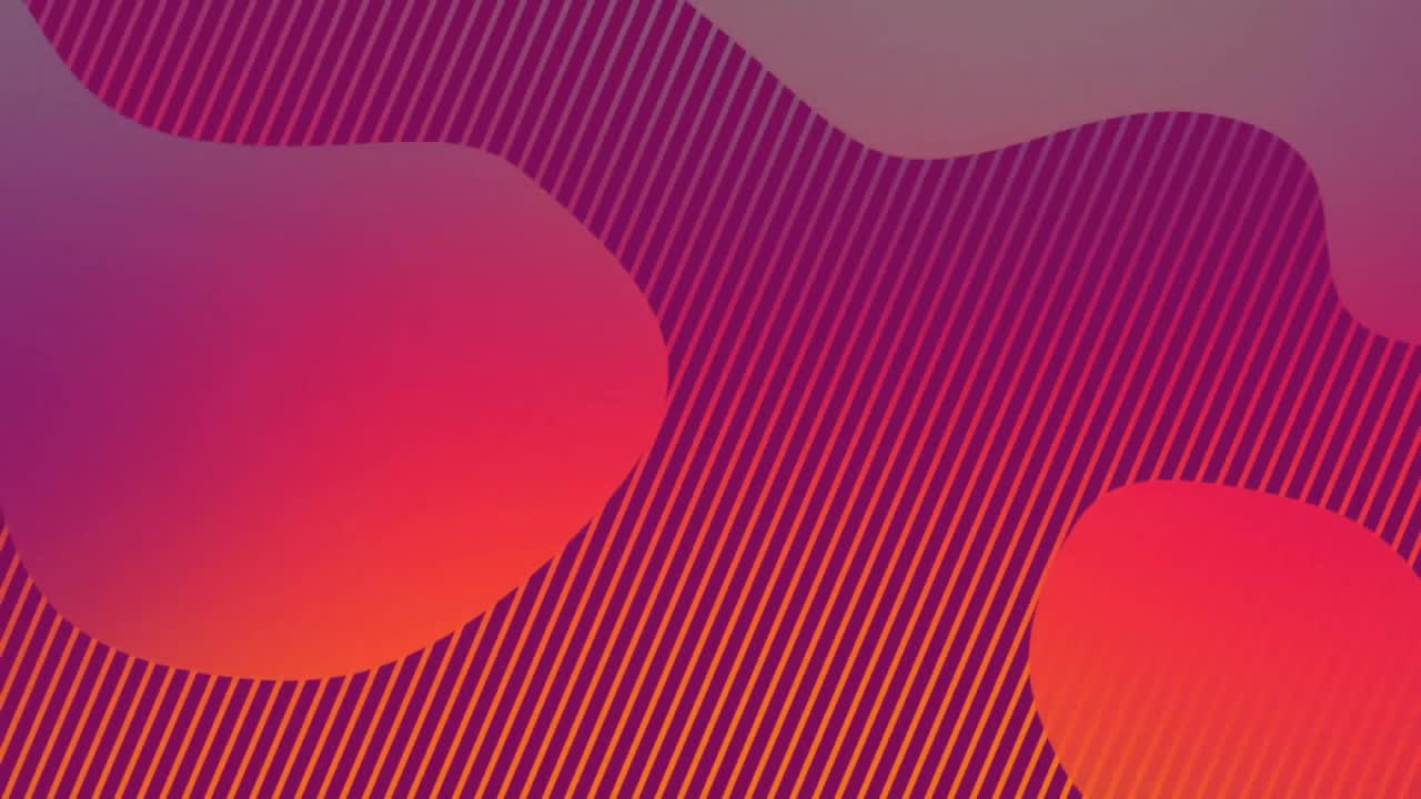 Animation of vibrant shapes over stripes on red background