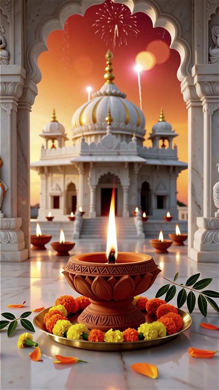 Sfondo del Festival Diwali con lanterne e decorazioni tradizionali Diyas.