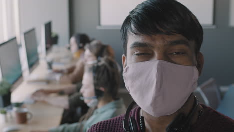 call center employees wearing masks